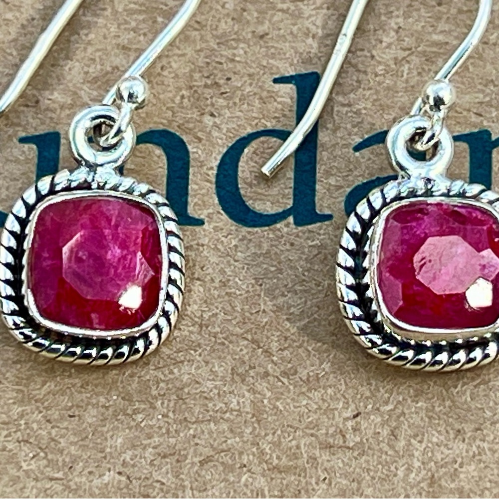 Sundance 1" NEW $128 RED RUBY JULY Birthstone Sterling Silver Handmade Earrings - Picture 3 of 10